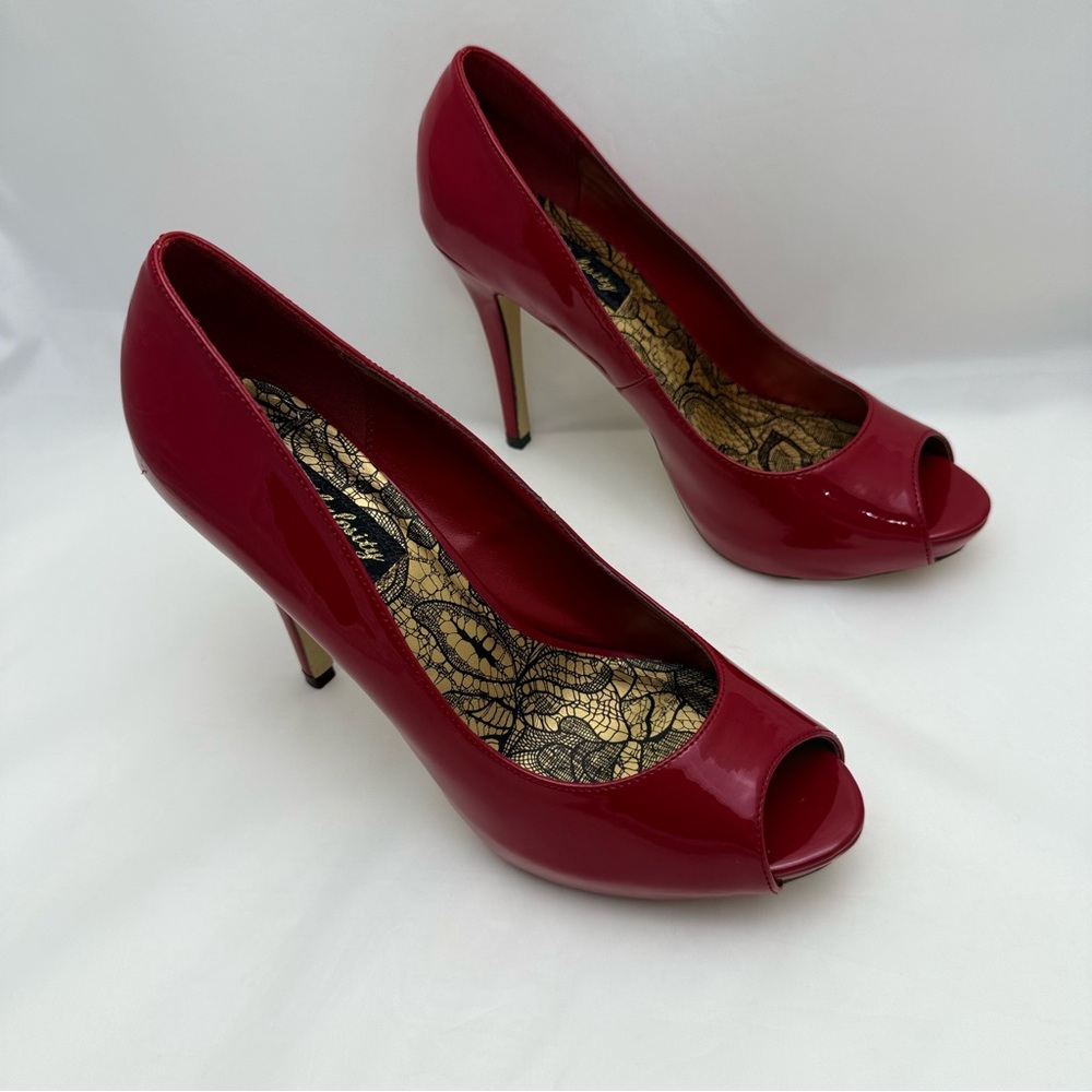 Red Patent Peep Toe High Heel Pumps Sz 8.5 Fabulocity 💃✨ - Picture 2 of 12